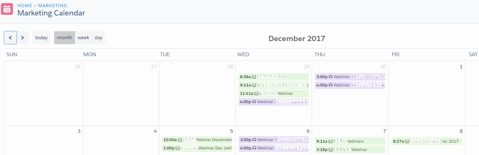 Pardot Marketing Calendar Lightning