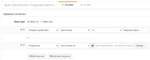 Spam Identification Process with Prospect Updater - dynamic list rules
