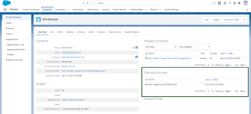 Pardot external activities
