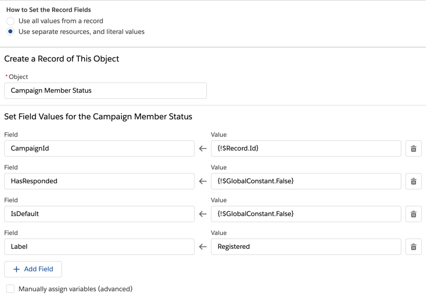 Example: Create a campaign member status for registered
