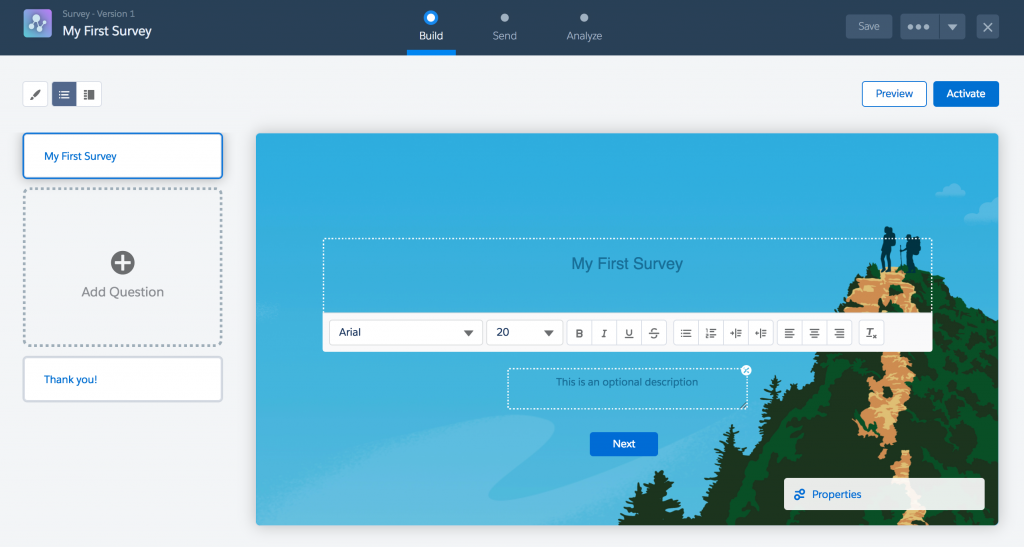 Customize Survey Start Page