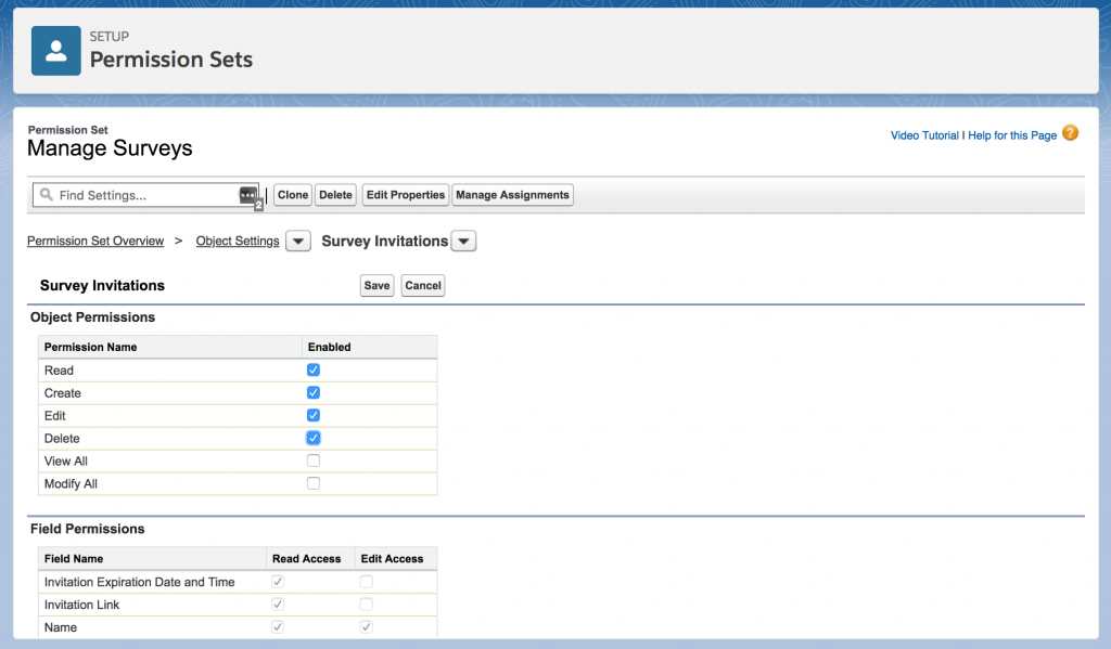 Set Survey Invitation object permissions