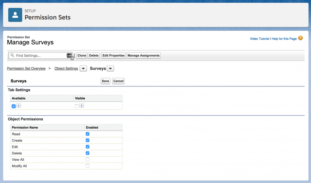 Set Survey object permissions