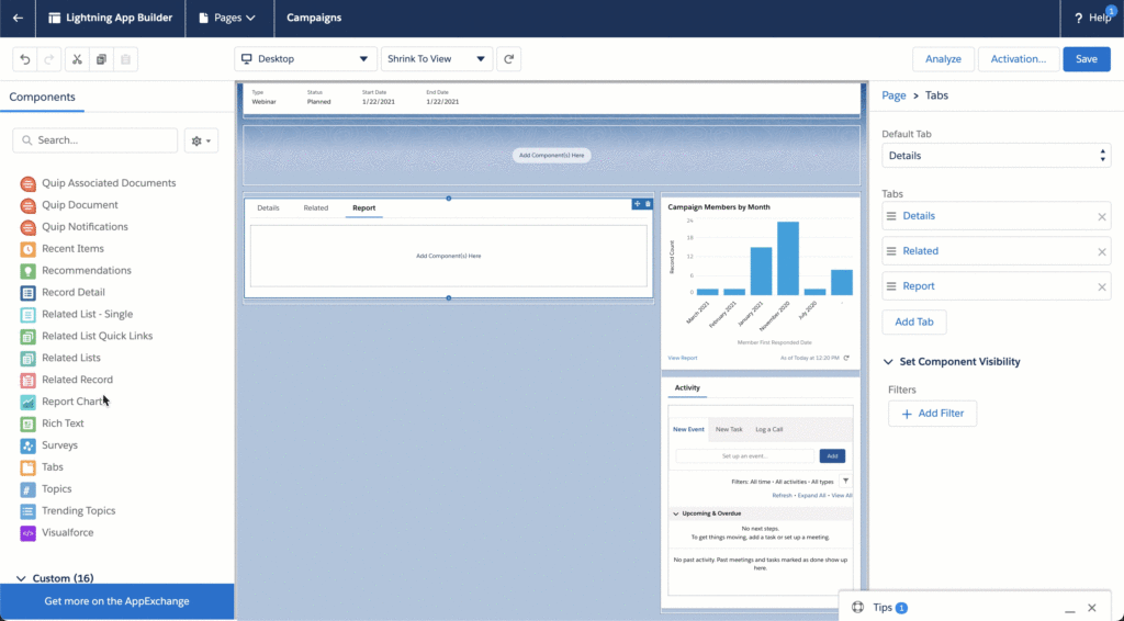 Drag & drop the report chart element