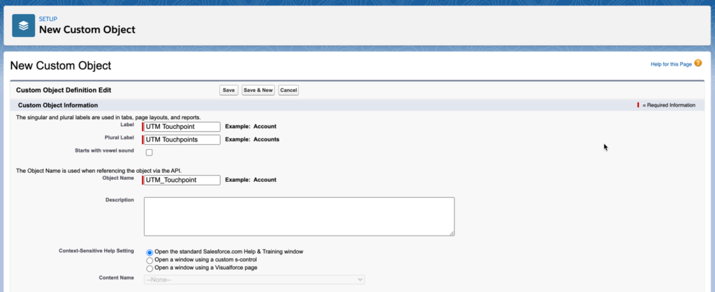 UTM touchpoint custom object 1