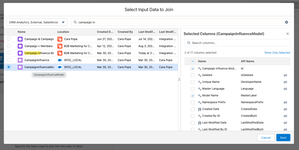 Pardot Screenshot - Select data input to join