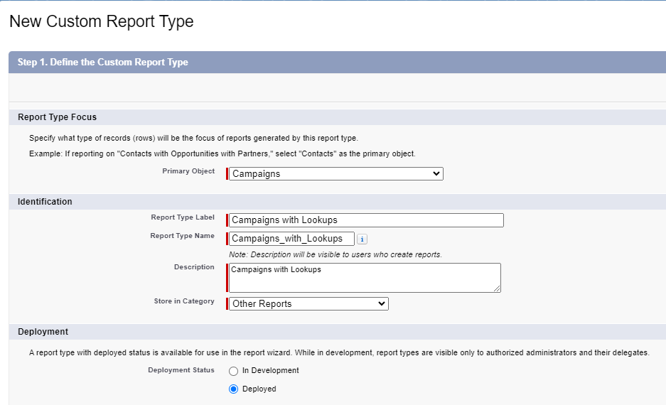 Report type menu