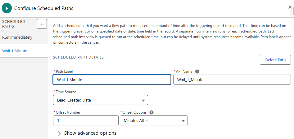 A screenshot of configuring the scheduled paths