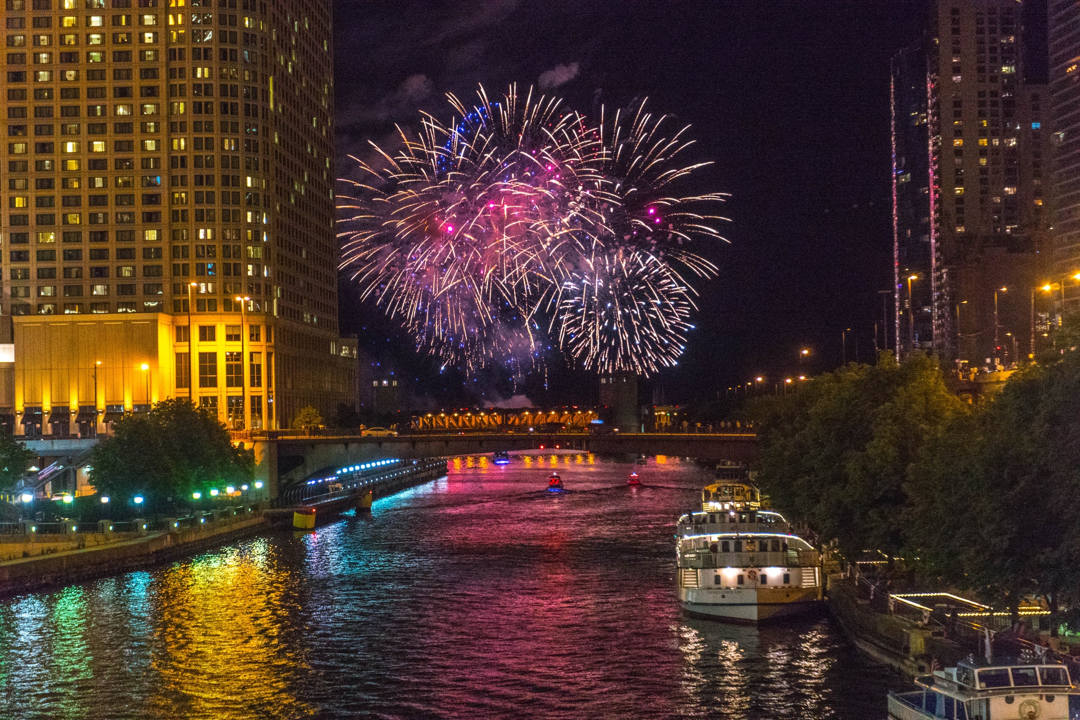 Chicago river fireworks