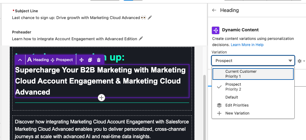 A screenshot of the Dynamic Content option appearing in the Property Panel.