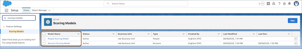 A screenshot showing multiple scoring models.