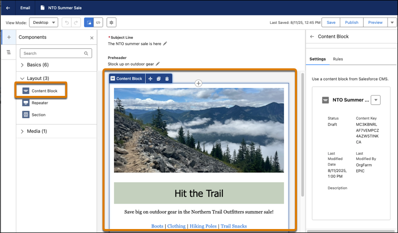 A screenshot of Content Blocks being used in the Email Builder.