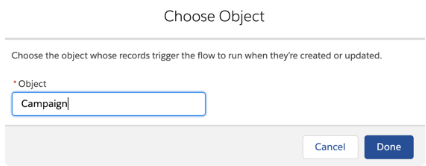 A screenshot selecting Campaign in the Choose Object step.