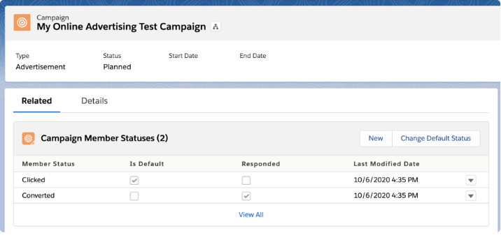 Online Advertising test campaign member statuses