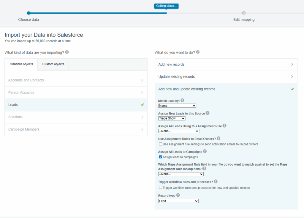 Data import in Salesforce