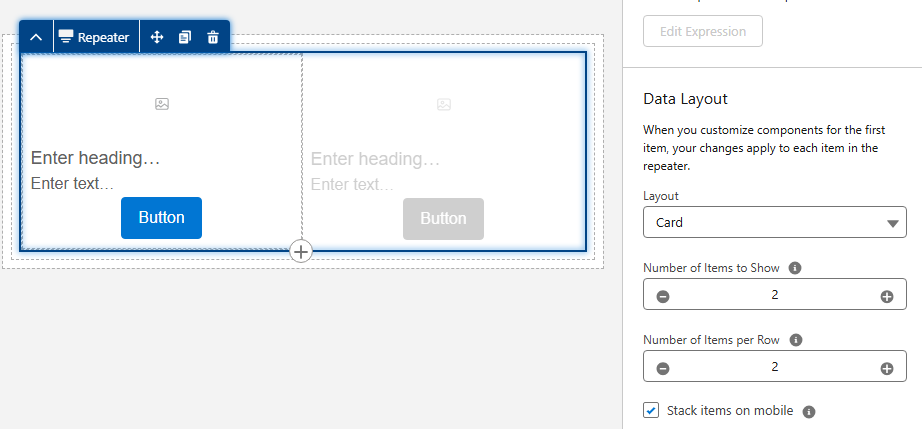Web design interface with a repeater function. 