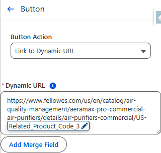 Shows a button configuration with a dynamic URL.
