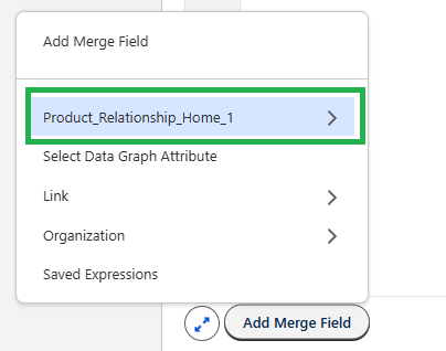 Shows a highlighted "add merge field" option