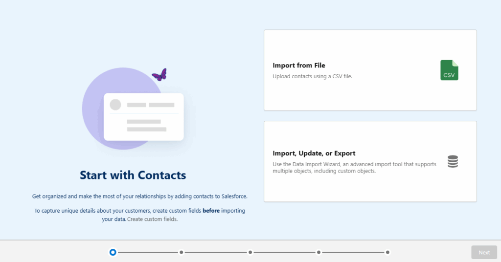 Options for importing contacts and data
