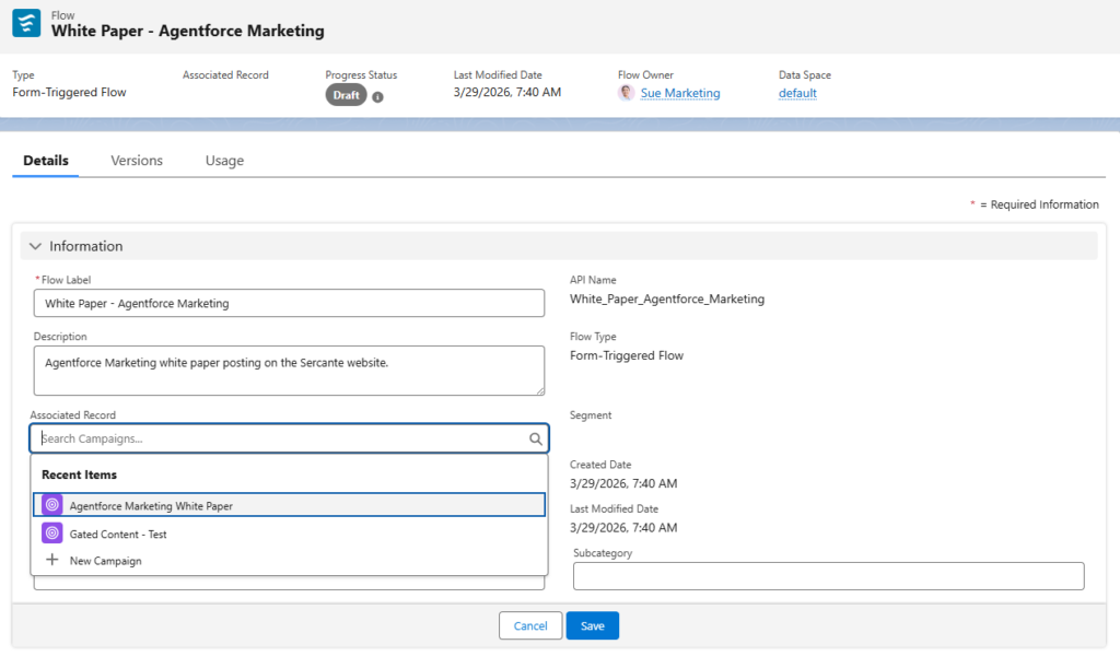 How to associate the flow to the correct campaign using the "Associated Record" lookup
