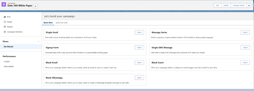 Do not select a campaign template when creating the campaign from the marketing app