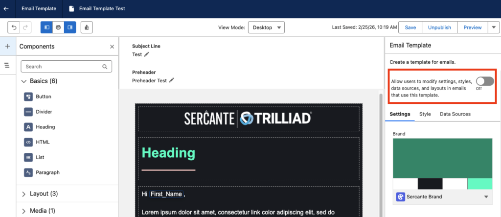 New email templated are locked by default, how to manually unlock sections.