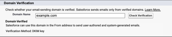Domain verification section