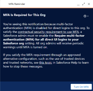 MFA Reminder pop-up message
