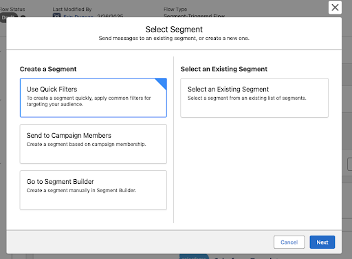 Accessing quick filters by going to Campaign