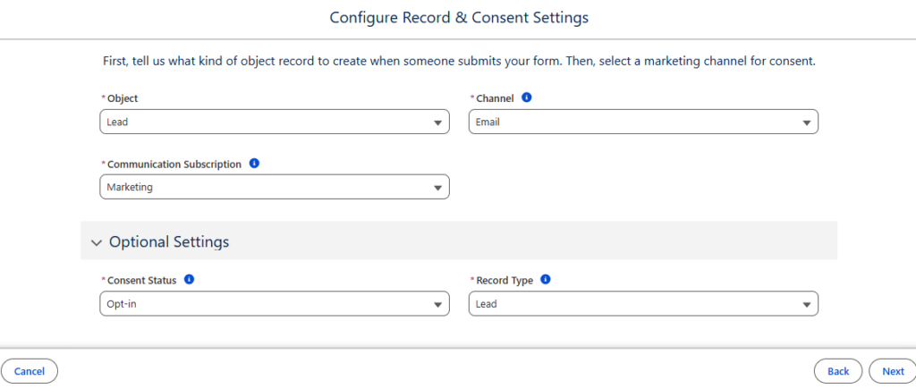 Setting up a signup form automation template.