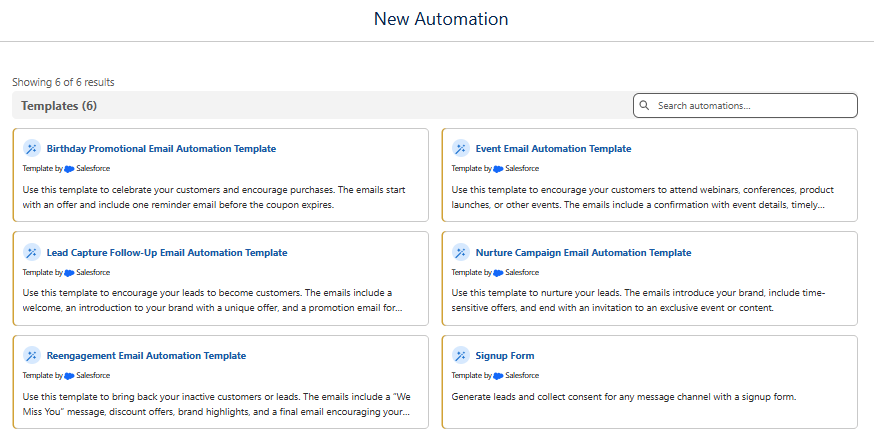 Creating a new automation and choosing which template you want.