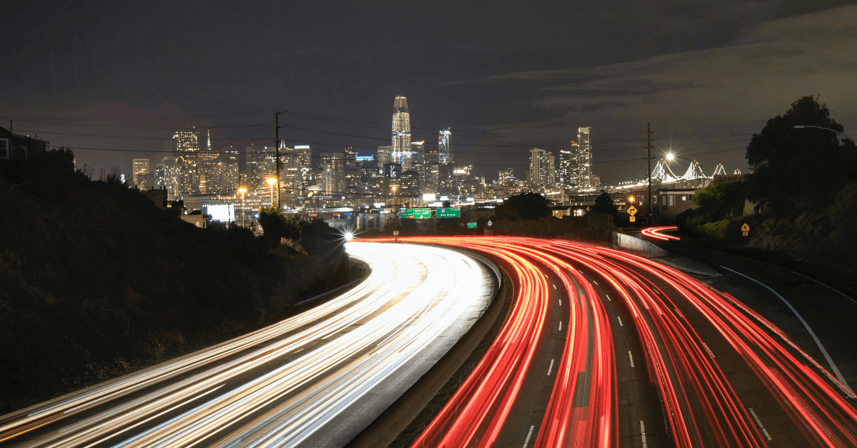 Night Traffic Light Trails in Urban Cityscape